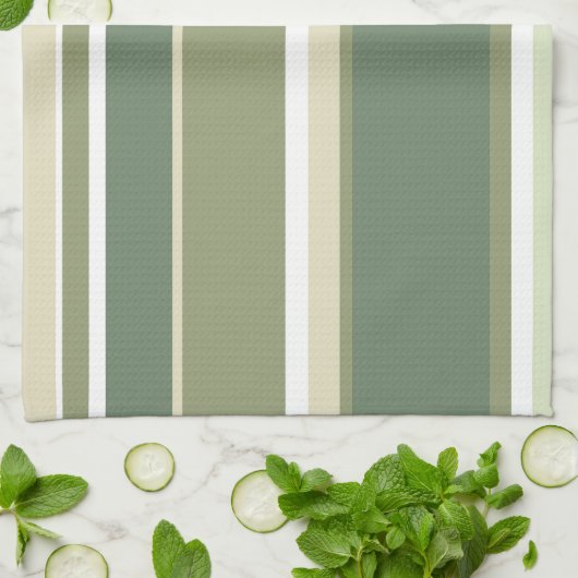 Olivgrüne Streifen Geschirrtuch (Gefaltet)