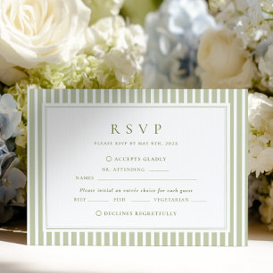 Olivgrüne Streifen Hochzeit RSVP Karte
