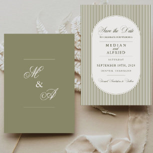 Olivgrüne Streifen Kalligrafie Schrift Hochzeit Save The Date