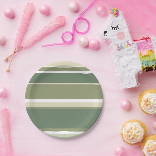 Olivgrüne Streifen Pappteller (Party)