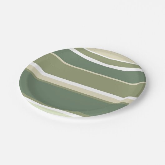Olivgrüne Streifen Pappteller (Schrägansicht)
