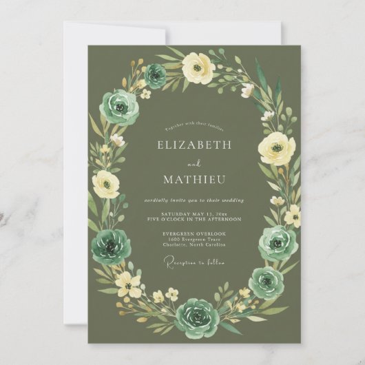 Olivgrüne Teelblatt-Hochzeit Einladung (Vorderseite)