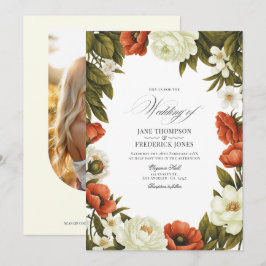 Olivgrüne Terrakotta- & sanfte Elfenbein-Blumenhoc Einladung