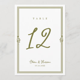 Olivgrüne toskanische elegante Hochzeitstisch-Numm Einladung