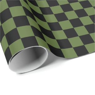 Olivgrüne und schwarze Schachbrettquadrate Geschenkpapier