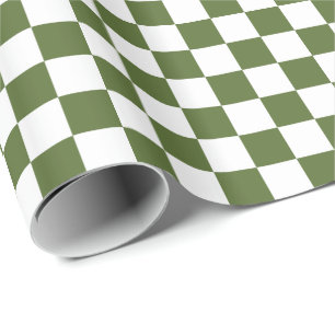 Olivgrüne und weiße Schachbrettquadrate Geschenkpapier