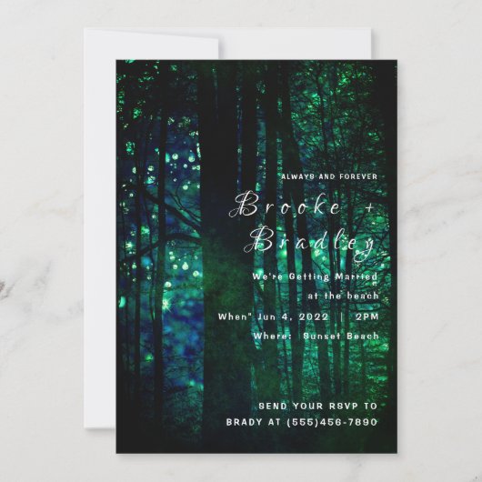 Olivgrüne Wald-Glow-Hochzeit Einladung (Vorderseite)