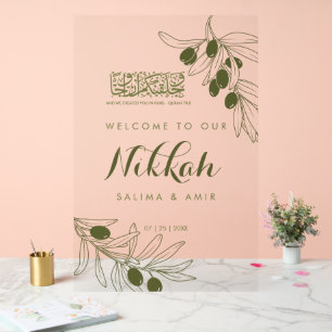 Olivgrüne Zweige Nikkah Acryl-Schild Acrylschild