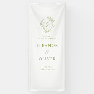 Olivgrüner Blumen-Linienkunst-Wappen Hochzeitsbegr Banner