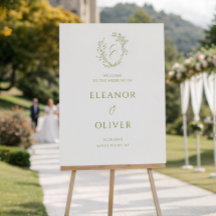 Olivgrüner Blumen-Linienkunst-Wappenschild Hochzei