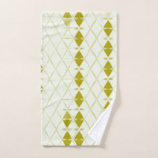 Olivgrüner geometrischer Druck im Mid-Century-Mode Handtuch