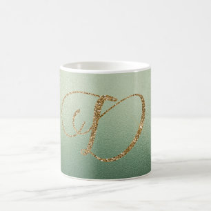 Olivgrüner Gold Glitter Buchstabe D Kaffeetasse