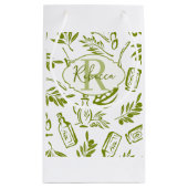 Olivgrüner moderner Monogramm-Name-Script Wasserfa Kleine Geschenktüte (Rückseite)