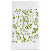 Olivgrüner moderner Monogramm-Name-Script Wasserfa Kleine Geschenktüte (Vorderseite)