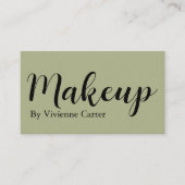 Olivgrüner Pinker Skript-Makeup-Salon QR-Code Visitenkarte (Vorderseite)
