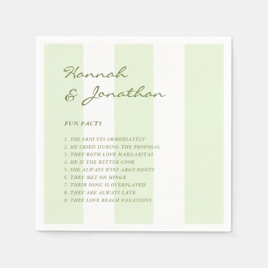 Olivgrüner Streifen FUN FACTS Hochzeit Serviette (Vorderseite)
