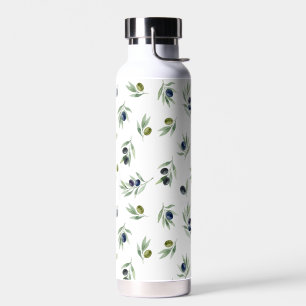 Olivgrünes botanisches Wasserfarben Chic Muster Trinkflasche