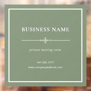 Olivgrünes Geschäftsbüro Name Weißer Rahmen Fensteraufkleber
