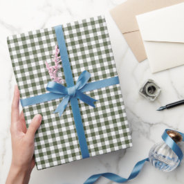 Olivgrünes Gingham-Karomuster Geschenkpapier