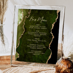 Olivgrünes Gold-Achat-Script Hochzeitsbar-Menü  Poster