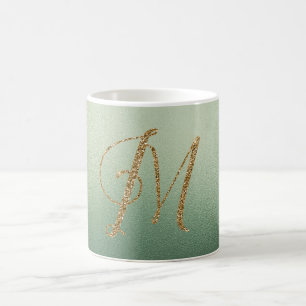 Olivgrünes Gold Glitter Buchstabe M Kaffeetasse