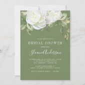 Olivgrünes Grün-Pfingstrosen-Blumen-Brautparty Einladung (Vorderseite)