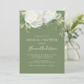 Olivgrünes Grün-Pfingstrosen-Blumen-Brautparty Einladung (Stehend Vorderseite)