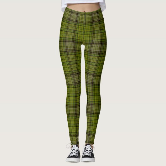 Olivgrünes Grün schwarz u. roter riesiger Tartan Leggings (Vorderseite)