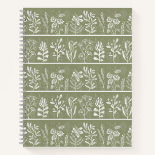 Olivgrünes Herbarium Botanisches Whimsical Pflanze Notizblock