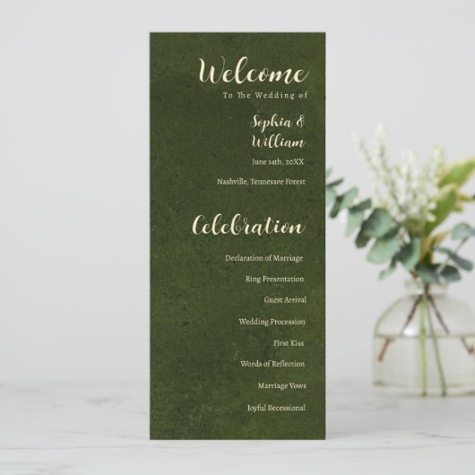 Olivgrünes Hochzeitsprogramm, Trauungszeremonie Programm (Stehend Vorderseite)