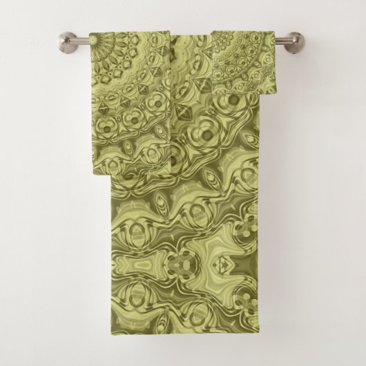 Olivgrünes Mandala-Musterdesign Badhandtuch Set (Insitu)