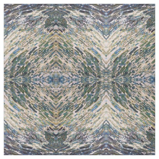 Olivgrünes Marine-und Creme-Gewebe Ikat Boho Stoff (Muster)