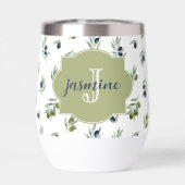 Olivgrünes Monogramm Name Wasserfarbe Chic Muster (Rückseite)
