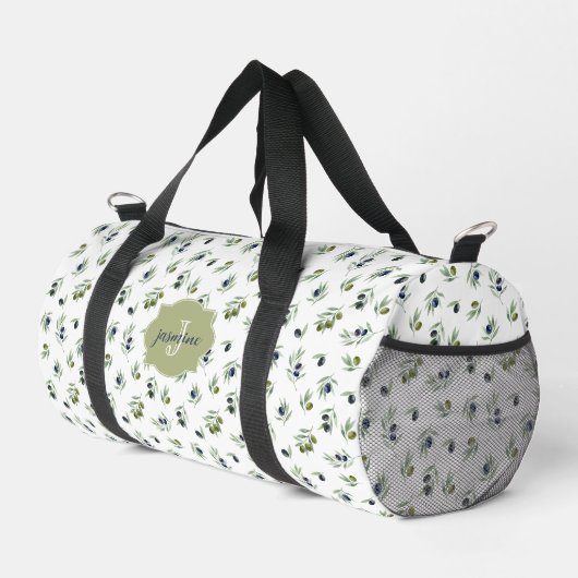 Olivgrünes Monogramm Name Wasserfarbe Chic Muster Duffle Bag (Rechte Ecke)