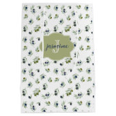 Olivgrünes Monogramm Name Wasserfarbe Chic Muster Mittlere Geschenktüte (Rückseite)