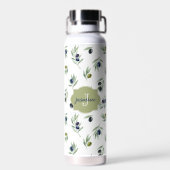 Olivgrünes Monogramm Name Wasserfarbe Chic Muster Trinkflasche (Rückseite)