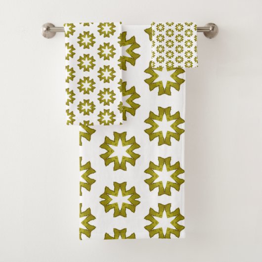 Olivgrünes Muster Badhandtuch Set (Insitu)