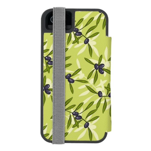 Olivgrünes Muster Incipio iPhone Geldbeutel-Hülle (Folio Rückseite)