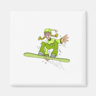 Olivgrünes Snowboard-Mädchen Magnet
