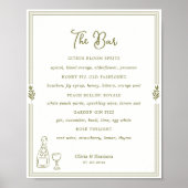 Olivgrünes Tuscan elegantes Bar-Menü-Schild Poster (Vorne)