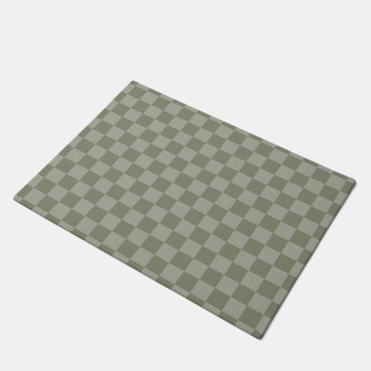 Olivgrünes und graues kariertes Musterdesign Fußmatte (Schrägansicht)