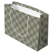 Olivgrünes und graues kariertes Musterdesign Große Geschenktüte (Rückseite Schrägansicht)