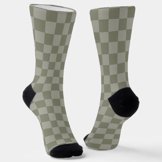 Olivgrünes und graues kariertes Musterdesign Socken (Gewinkelt)