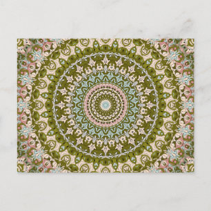 Olivgrünes und Pastell-Mandala-Muster Postkarte