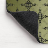Olivgrünes und schwarzes Damastmuster Mousepad (Ecke)