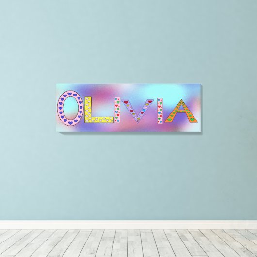 OLIVIA Baby Girl Name farbenfrohe Buchstaben Leinwanddruck (Insitu (Holzboden))