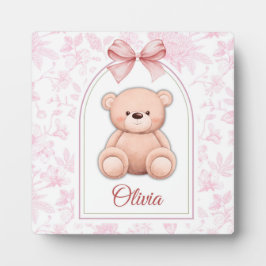 Olivia | Benutzerdefiniertes rosa Teddy-Bär-Kinder Fotoplatte
