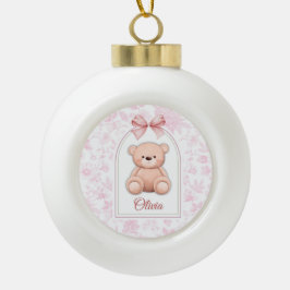 Olivia | Benutzerdefiniertes rosa Teddy-Bär-Kinder Keramik Kugel-Ornament