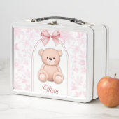 Olivia | Benutzerdefiniertes rosa Teddy-Bär-Kinder Metall Brotdose (Beispiel)