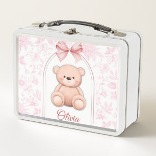 Olivia Benutzerdefiniertes rosa Teddy-Bär-Kinder Metall Brotdose
